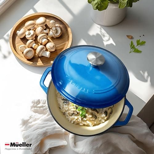 Mueller 6qt Enameled Cast Iron Dutch Oven, Heavy-Duty Casserole and Braiser Pan with Lid and Knob, Safe for All Cooktops, Aqua Blue thumbnail 2