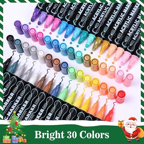 30 Colors Dual Tip Acrylic Paint Markers, Premium Dot & Fine Tip Coloring Paint Pens Set for Paper, Rock, Wood, Fabric, Canvas, Glass, Ceramic, Vision Board Supplies and DIY Crafts Supplies Art Gifts thumbnail 4