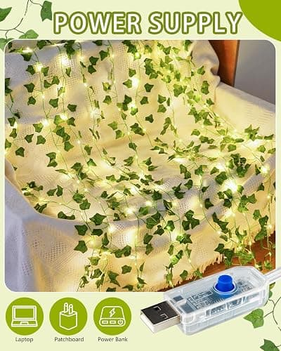 KASZOO Vines with Fairy Lights for Bedroom - 200 LED Ivy Curtain Wall Vines for Wedding, Party, Dorm, Indoor & Outdoor Use, 6.5ft x 6.5ft thumbnail 8