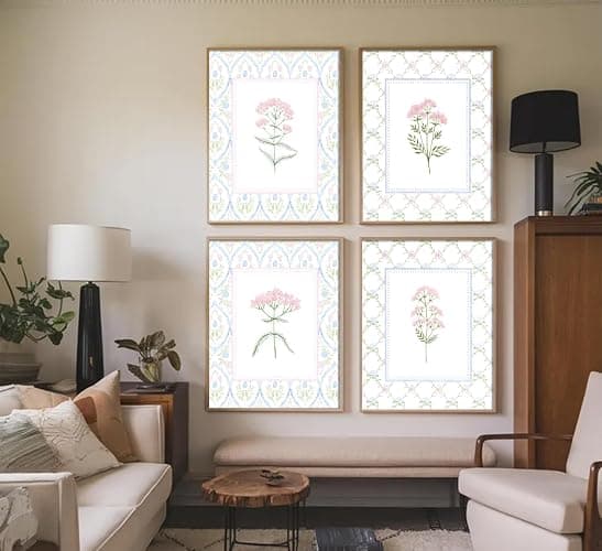 Pink Blue Floral Nursery Wall Art Watercolor Wildflower Pictures Wall Decor Sage Green Botanical Posters Vintage Grandmillenial Flower Painting Print Artwork for Baby Girls Room Bedroom, Unframed thumbnail 9