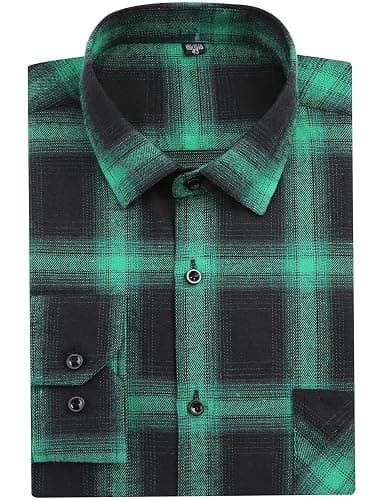 DOKKIA Men's Casual Dress Long Sleeve Buffalo Plaid Checkered Fitted Flannel Shirt thumbnail 7