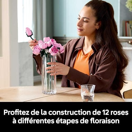 LEGO Botanicals Bouquet de Roses Roses - Set pour Adulte - 12 Fleurs Artificielles & 4 Brins de Gypsophile - Décoration Intérieure DIY - Idée de Cadeau pour la St Valentin pour Femme ou Homme 10374 thumbnail 4