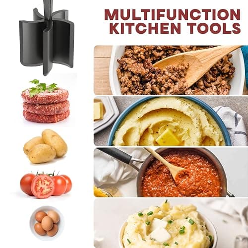 Meat Chopper, Hamburger Grinder, Premium Heat Resistant Smasher for Ground Beef, Burger Grinder Nylon Potato Mix Tool, Meat & Poultry Tenderizers-Black thumbnail 4