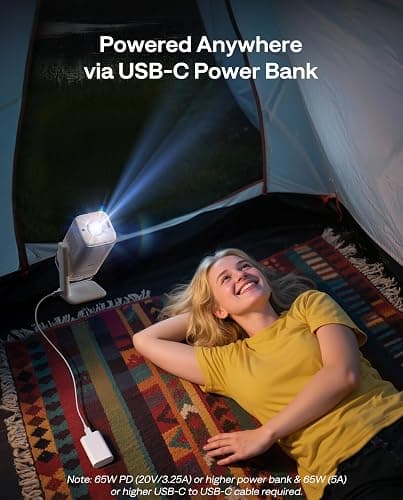 Aurzen BOOM Air Google TV Portable Projector with WiFi and Bluetooth, USB-C Powered, Smart Projector for Outdoor & Home Movie, 4K Supported, Real-Time Focus, Dolby Audio, Adjustable Stand, Off-White thumbnail 4