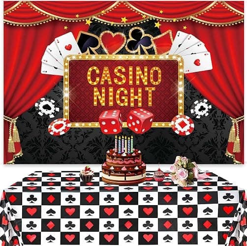 Casino Theme Party Decorations - Contain Casino Backdrop & Poker Tablecloth Las Vegas Theme Game Night Photography Background for Casino Birthday Party Supply thumbnail 5