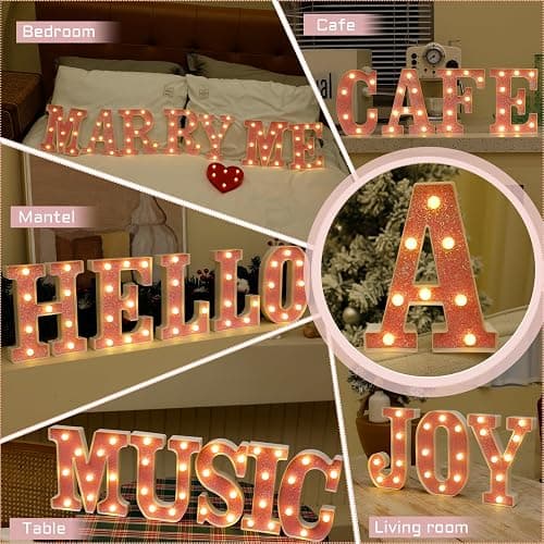 LED Letter Lights Pink Glitter Marquee Letters Light Up Alphabet Letters Sign Battery Powered for Home Party Decoration Night Bar Wedding Birthday Christmas Lamp Girls Gift - Letter K thumbnail 5