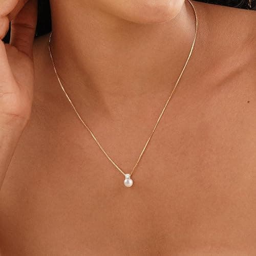 WFYOU Pearl Necklaces for Women Trendy 6MM 8MM 10MM Dainty Round Natural Freshwater Pearl Necklace Silver 14K Gold Plated CZ Pearls Necklaces for Women Birthday Bridesmaid Wedding Gifts Pearl Jewelry thumbnail 9