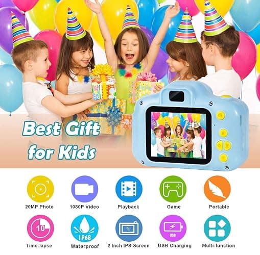 Agoigo Kids Waterproof Camera - Children Underwater HD Video Digital Camcorder, Portable Travel Toy for Toddler - Ideal Christmas Birthday Gifts for Boys Girls Age 3-12 with SD Card (Blue) thumbnail 4