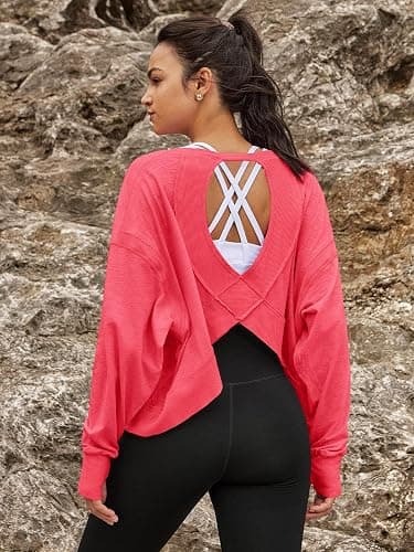 Panadila Womens Open Back Workout Top Long Sleeve Athletic Shirts Casual Crop Running Tee Y2k Yoga thumbnail 3