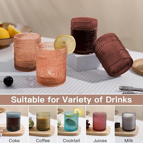 JOVGANK Venus Vintage Hobnail Drinking Glasses Set of 6, Embossed Water Tumbler 12oz, Kitchen & Bar Beaded Glass Cups, Beverage Glass Cups for Water, Beer, Juice, Christmas and New Year gifts thumbnail 5