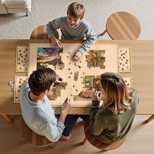 TEAKMAMA 27.6" H Tall 2000 Piece Puzzle Table with Legs, 41" W x 28.5" D Large Wood Folding Jigsaw Puzzle Board with Cover for Adults, 4 Drawers, Nature thumbnail 8