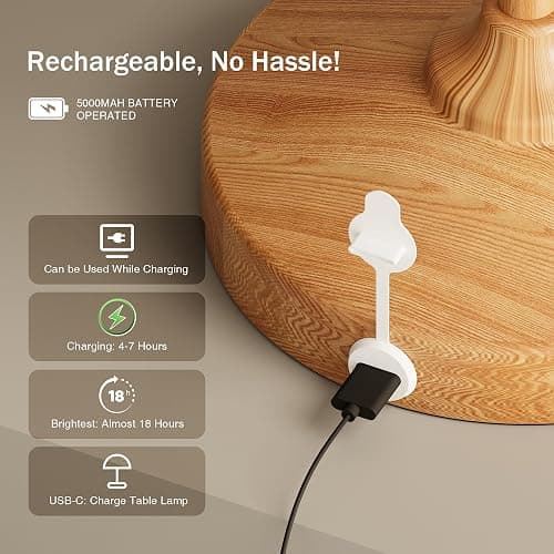 Dawnwake Mushroom Lamp Cordless Lamp Table Lamp,Outdoor Waterproof Shower Lamps,5000mAh Rechargeble Battery Operated Dimmable Touch Desk Lamps,LED Night Light for Bathroom Patio Camping Restaurant thumbnail 6