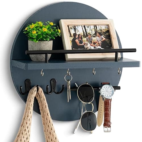 dreampossible Key Holder for Wall Decorative with Shelf and Hooks, Mail Organizer Wall Mount with Sunglasses Holder, Circular Design Entryway Key Rack Hanger, Rustic Home Decor - Image 1
