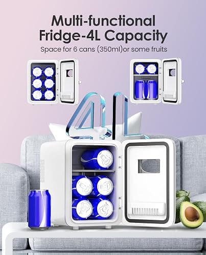 CUTIEWORLD Skincare Fridge - 4L Makeup Fridge for Refrigerating Makeup, Skincare and Food, Mini Fridge for Bedroom, Office and Car, Cooler and Warmer, Beverage Cooler, Pearly White thumbnail 3