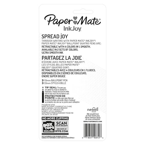 Paper Mate InkJoy Quatro Retractable Ballpoint Pens, 4 Colors in 1 Pen, Medium Point (1.0mm), 3 Count - Convenient, Note-Taking, Comfortable Grip, Ultra Smooth Ink thumbnail 7