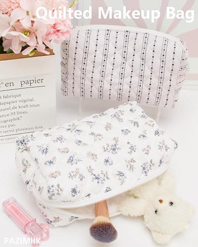 PAZIMIIK Vintage Quilted Makeup Bag Cosmetic Pouch for Brushes Pencils and Travel Make Up Accessories for Women and Girls Gauze Hyacinth thumbnail 6