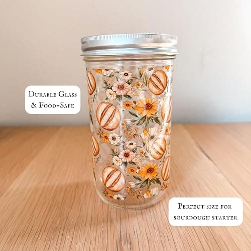 MAYBELLE JOY Sourdough Starter Jar | 24oz Glass Jar Set | Cute Baking Accessory | Cute Baking Gift | Glass Washable | Bread Making and Proofing | Kitchen Food Storage Gifting | (Sunflower) thumbnail 4