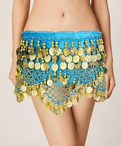 ORAZIO 4 Sets Women's Belly Dance Accessories, Hip Scarf Wrap Belt, Small Coins Hair Chain Tassel Anklet Bracelet thumbnail 4