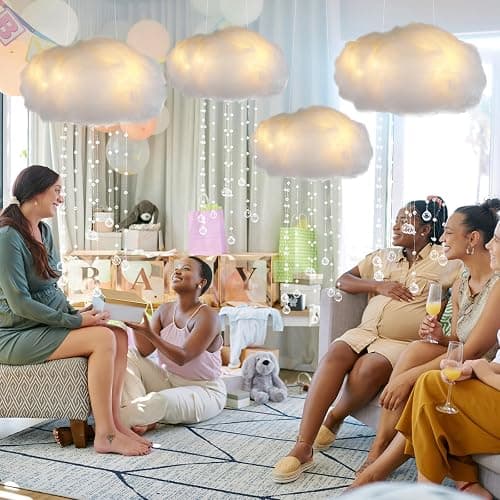Marsui Artificial Cloud Props LED Hanging Cloud Light String Fake Imitation 3D Cotton Classroom School Decor Raindrop for Room Ceiling Baby Shower Party Wedding Nursery Classroom Wall DIY Decor(4 Pcs) thumbnail 7