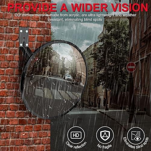 Narremcoy 12 inch Acrylic Convex Mirror, Adjustable Wide Angle View Indoor Security Mirror, Corner Security Blind Spot for Warehouse, Office, Parking Garage and Traffic Safety thumbnail 7