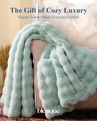 blunique Ultra Soft Cozy Faux Fur Throw Blanket, Fuzzy Plush Thick Bubble Blanket, Oversize Luxury Fluffy Blanket for Couch, Sofa, Bedroom, and Living Room,50x60 Inches, Misty Blue thumbnail 4