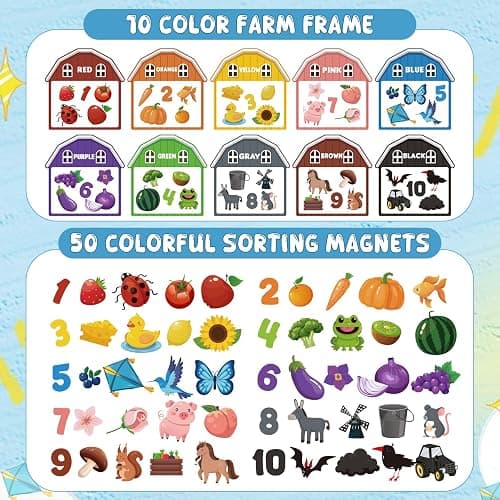 10Pcs Magnetic Color Sorting Cute Farm Animal Fridge Magnets for Toddlers | 60 Toddler Magnets for Refrigerator Early Education Toddler Color Sorting Learning Activities Boys Girls Gifts thumbnail 4