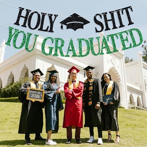 Congrats Grad 2026 Banner, You Did It Hanging Decorations, Class of 2026 Graduation Party Decorations Supplies Green and Black Glitter thumbnail 2