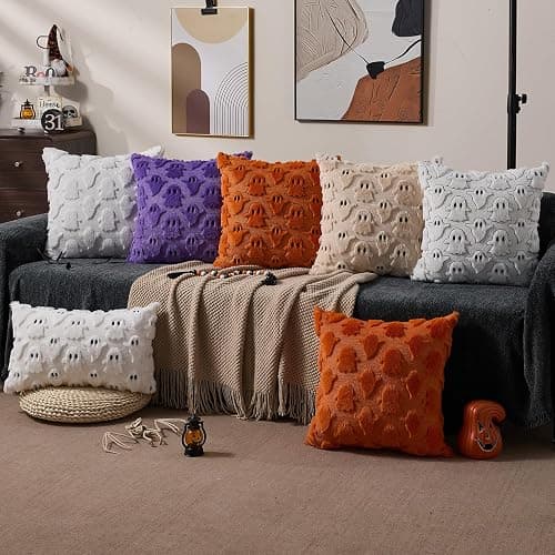 DFXSZ Halloween Pillow Covers 18x18 inch 2Pcs Purple Halloween Decor | Halloween Decorations Set of 2 Throw Pillow Cases Plush Faux Fur Wool Cushion for Chair Sofa Bedroom Living Room Home Decor thumbnail 5