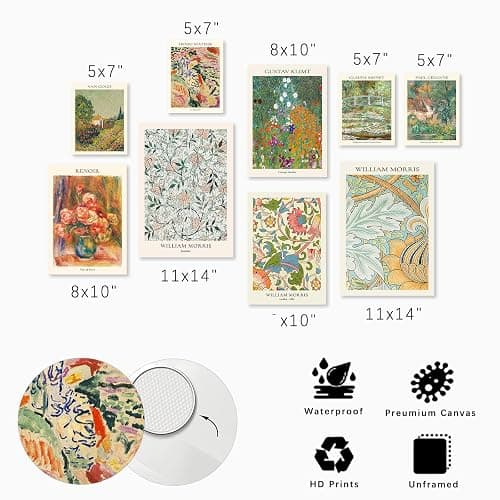Vintage Eclectic Wall Art Prints Set of 9, Abstract Eclectic Wall Decor Matisse William Morris Van Gogh Monet Maximalist Famous Artist Painting Pictures, Trendy Maximalism Poster for Aesthetic thumbnail 3