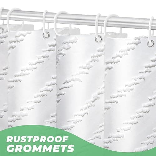 White Boho Fabric Shower Curtain 72 x 72 Inches, Modern Shabby Chic Textured Tufted Chevron Striped Minimalist Cloth Bathroom Shower Curtain thumbnail 4