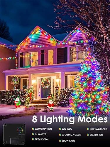 Multicolor Solar Christmas Lights Outdoor Decorations Waterproof, Tatal 6 Pack 600LED 198FT Solar String Lights Green Wire with 8 Modes, Christmas Fairy Light for Xmas Tree Party Wedding Garden Decor thumbnail 2