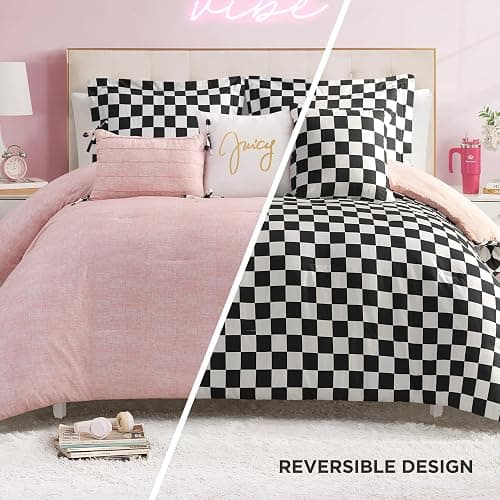 Juicy Couture Reversible Checkerboard Comforter Set 5-Piece Twin/Twin XL Set, Black/White thumbnail 2