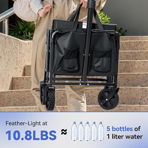 TANSTRIDER Collapsible Foldable Wagon, Folding Wagon with Wheel Heavy Duty with 180lbs Weight Capacity Lightweight Utility Camping Cart for Groceries Garden Beach Sports Fishing (Black) thumbnail 3