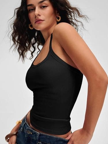 ANRABESS Women Halter Crop Tank Tops V Neck Backless Ribbed Fitted Sleeveless Cami Shirts 2026 Summer Workout Gym Clothes thumbnail 3