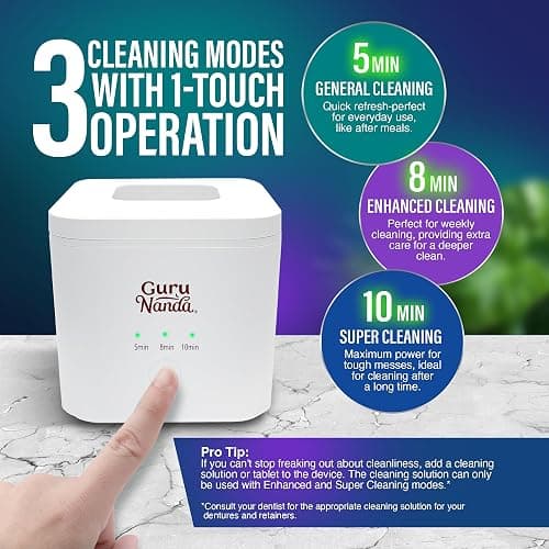 GuruNanda Retainer & Aligner Cleaning Pod for Retainers, Dentures, Mouthguards, Aligners, & Jewelry, 3 Modes, 45kHz Ultrasonic Retainer Cleaner, 190 ml capacity thumbnail 5