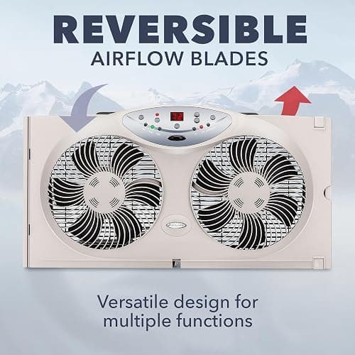 Bionaire Window Fan with Reversible Airflow Blades – 3-Speed Settings, Programmable Thermostat, LED Display, Remote Control, Fits 24–36" Windows, No Assembly Required thumbnail 3
