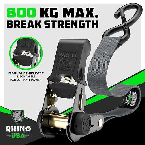 Rhino USA Ratchet Straps Tie Downs (4-Pack) - 1 Inch x 15 Feet (1,823lb Break Strength) - Ultimate Tie Down Straps with Safety S Hooks - for Trucks, Cargo, Moving, Appliances - Black thumbnail 2
