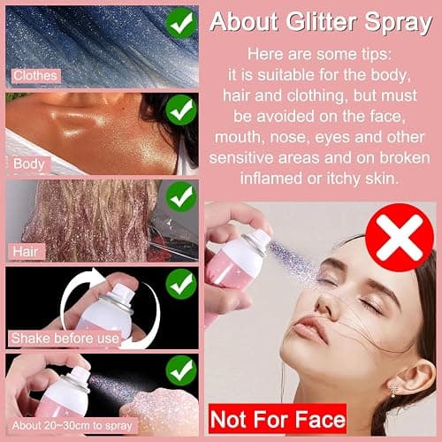 Boko Body Glitter Spray, 120ML Holographic Silver Shiny Glitter Spray for Body Hair Clothes, Quick-Drying and Long-Lasting Body Shiny Glitter Hairspray for Festival Party Concert Rave Accessories thumbnail 6