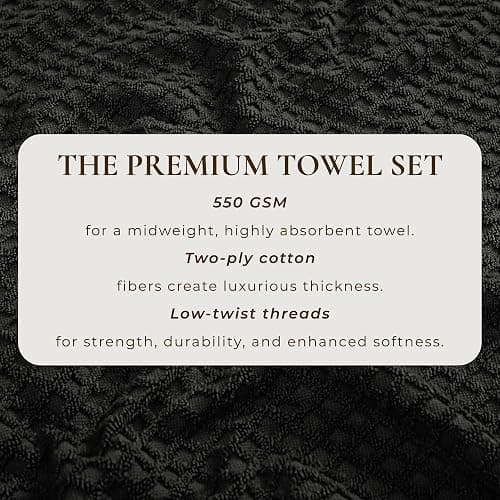 Dark Grey Bath Towels - 100% Cotton 6 Piece Towel Set - 2 Bath Towels, 2 Hand Towels, 2 Washcloths - Absorbent, Durable, Quick-Dry Towel for Bathroom - Low-Twist Two-Ply Decorative Towel (Midnight) - 6 Piece Set - 13 Midnight thumbnail 4