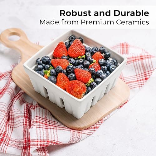 MIAMIO - Ceramic Berry Basket Set of 2 / Cute Kitchen Fruit Bowl with Draining Holes/Strawberry Storage Container thumbnail 6