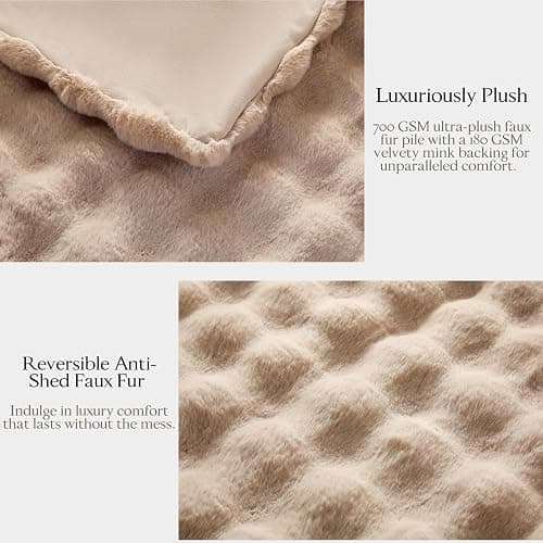 The Malibu Blanket - LuxeComfort Faux Fur Bubble Blanket 50"x60" Beachstone - Luxuriously Soft, Elegant, Reversible Design, Home Décor, Picnics, and Travel (Beachstone, Throw 50x60) thumbnail 7