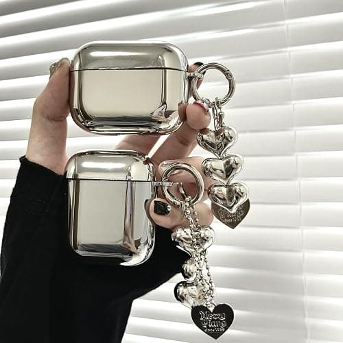 inewateri Compatible for AirPods 4 Case Soft TPU with Cleaner Kit Cute Silver Fashion Buckle Pendant Aesthetics Design Shockproof Cover for Girls Woman for Airpods 4-Silver thumbnail 5
