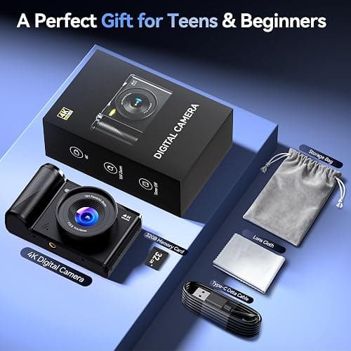 Digital Camera 4K for Photography Vlogging: 56MP Cameras with Mode Dial for Video - 16X Zoom Photo Camera Gifts for Teens Ages 8-16 - 180°Flip Screen Compact Cámara - Point and Shoot Digital Cameras thumbnail 7