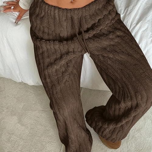 Sherpa Pajama Pants Women Soft Drawstring Elastic Wasit Fluffy Pj Pants Comfy Lounge Fleece Lined Sleepwear Bottoms thumbnail 6