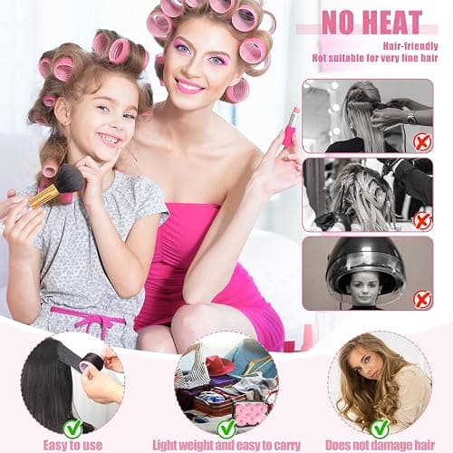 4 Sizes Self-Grip Hair Rollers Set for Long, Short Hair and Bangs - 50 Pcs with Clips (25mm, 36mm, 48mm, 60mm), Pink thumbnail 5