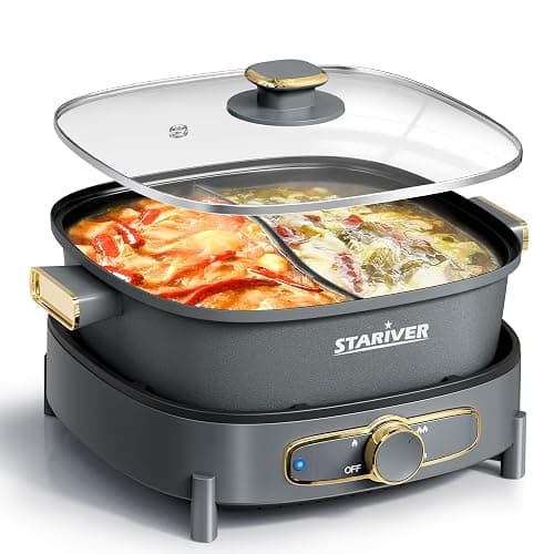 Stariver Hot Pot Electric with Divider, Large 6L Nonstick Double-Flavor Electric Shabu Shabu Pot, 1500W Hotpot with 3 Power Settings, Perfect for Family Dinners & Parties - Image 1