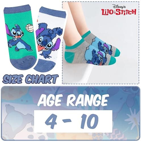Disney Girls Socks - 10 Pack Crew Socks with Arch Support Featuring Princesses and Lilo & Stitch Designs for Ages 7-14 thumbnail 6