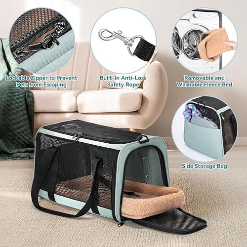PETSFIT Cat Car Carrier for Small/Medium Cats Dogs, 18"x11"x11" Airline Approved Cat Carrier, with Patent Safety Buckles and Escape-Proof Zipper - Safeguarding Car Travel, Airplane, Vet, Outdoor thumbnail 5