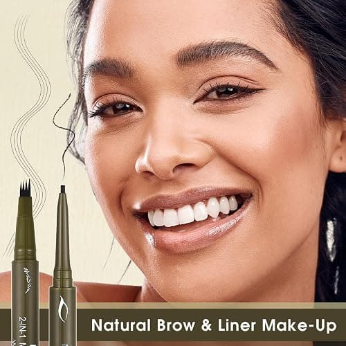 UCANBE Eyebrow Pen, Dual-Ended Eyebrow Pencil with 4-Fork-Tip & Gel Eyeliner for Women, Eye Brow Pen with Gel Eyeliner Pencil, Microblading Eyebrow Pencils with Hair Like Strokes, Soft Black thumbnail 6