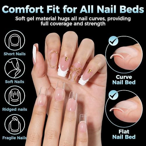 Luckyfairy Medium Square Nail Tips, 360pcs Soft Gel Pre-Shaped Acrylic Fake Nails, Half Matte Full Cover Clear Gelly Press on Flase Nail Tips for Extension Nail Manicure Home DIY 12 Sizes Gelly Tips thumbnail 2